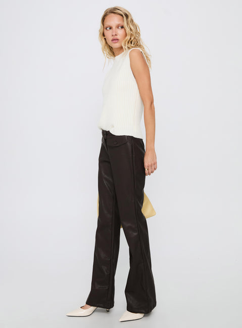 Prosperous Faux Leather Tailored Pants Brown