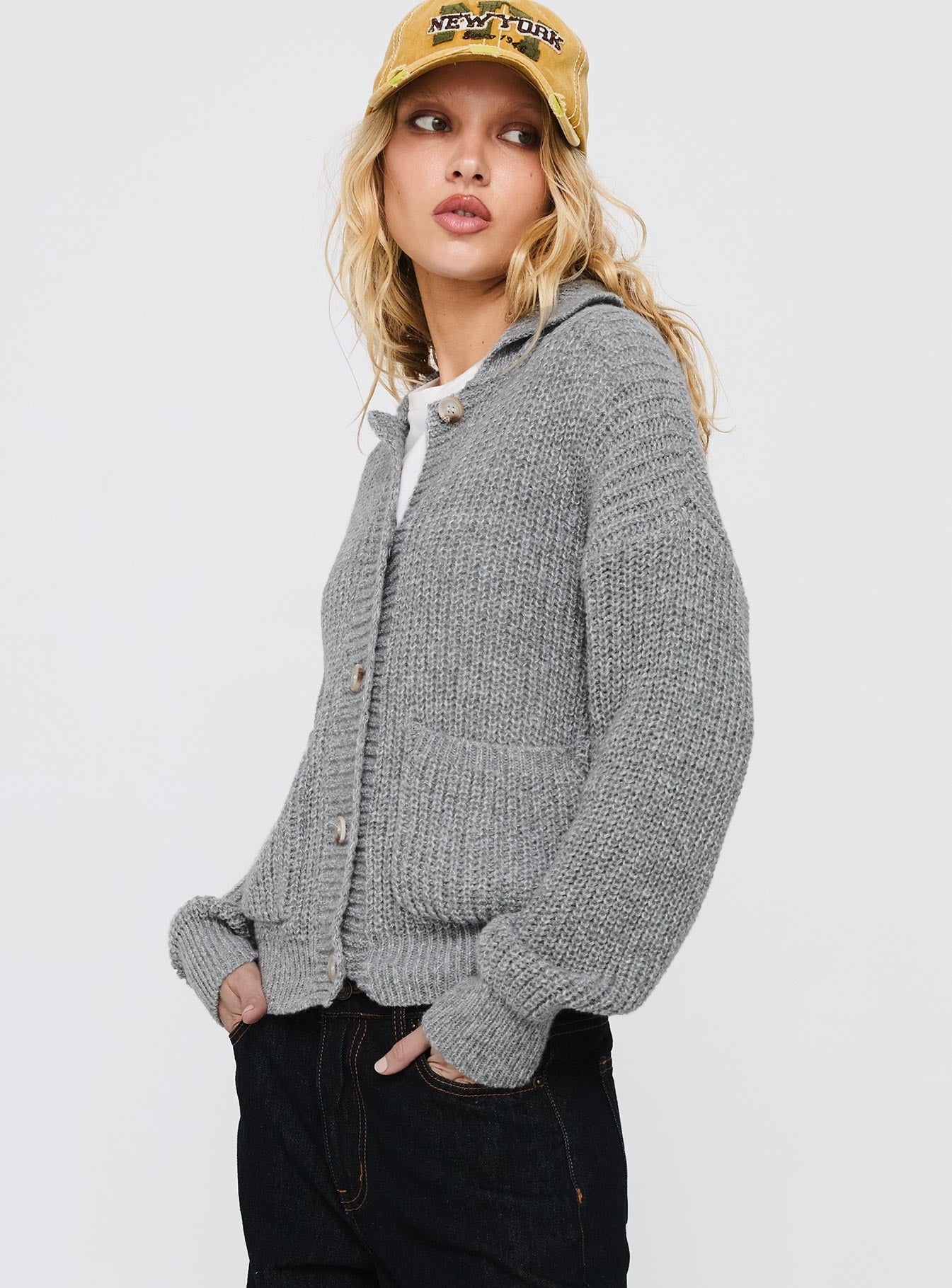 Darcel Button Up Knit Cardigan Grey