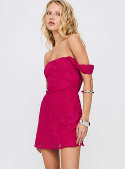 Bold Ambition Off The Shoulder Mini Dress Hot Pink
