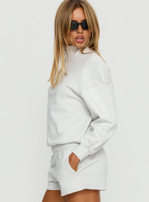 side view of model wearing Princess Polly Rozanna 1/4 Zip Jumper Grey Marle 