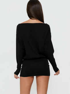 Worlds Away Long Sleeve Blouson Mini Dress Black