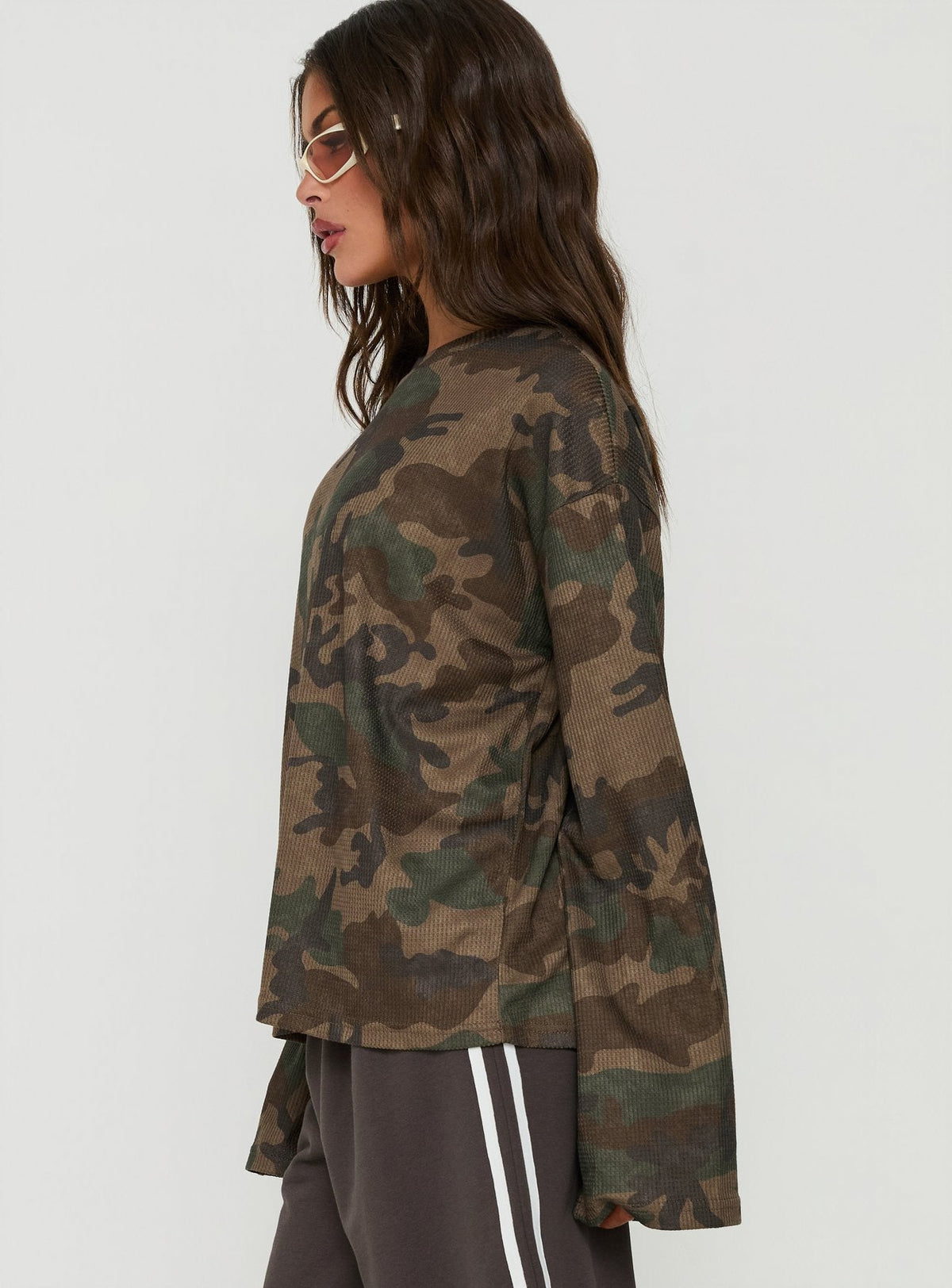 Arlla Waffle Jersey Long Sleeve Top Camo