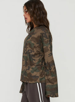 Arlla Waffle Jersey Long Sleeve Top Camo