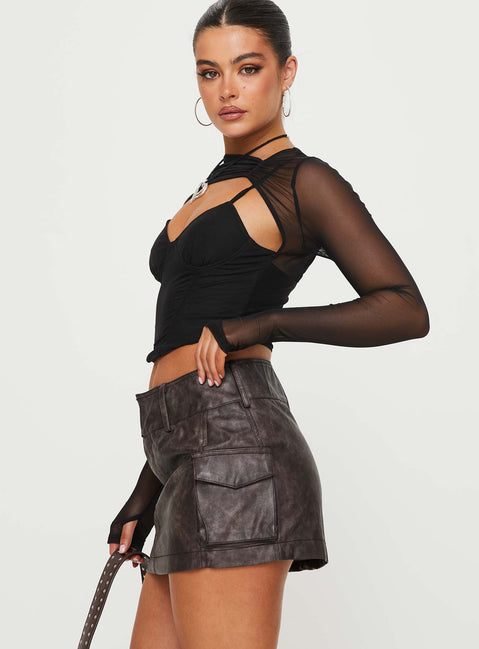 product Domenic Faux Leather Mini Skirt Washed Black Princess Polly  Mini Skirts 