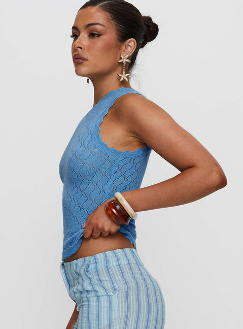 Crosbie One Shoulder Knit Top Blue