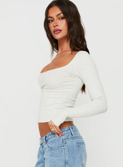 Baseline Rib Scoop Neck Long Sleeve Reversible Top Grey Marle