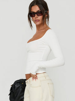 Baseline Rib Scoop Neck Long Sleeve Reversible Top White