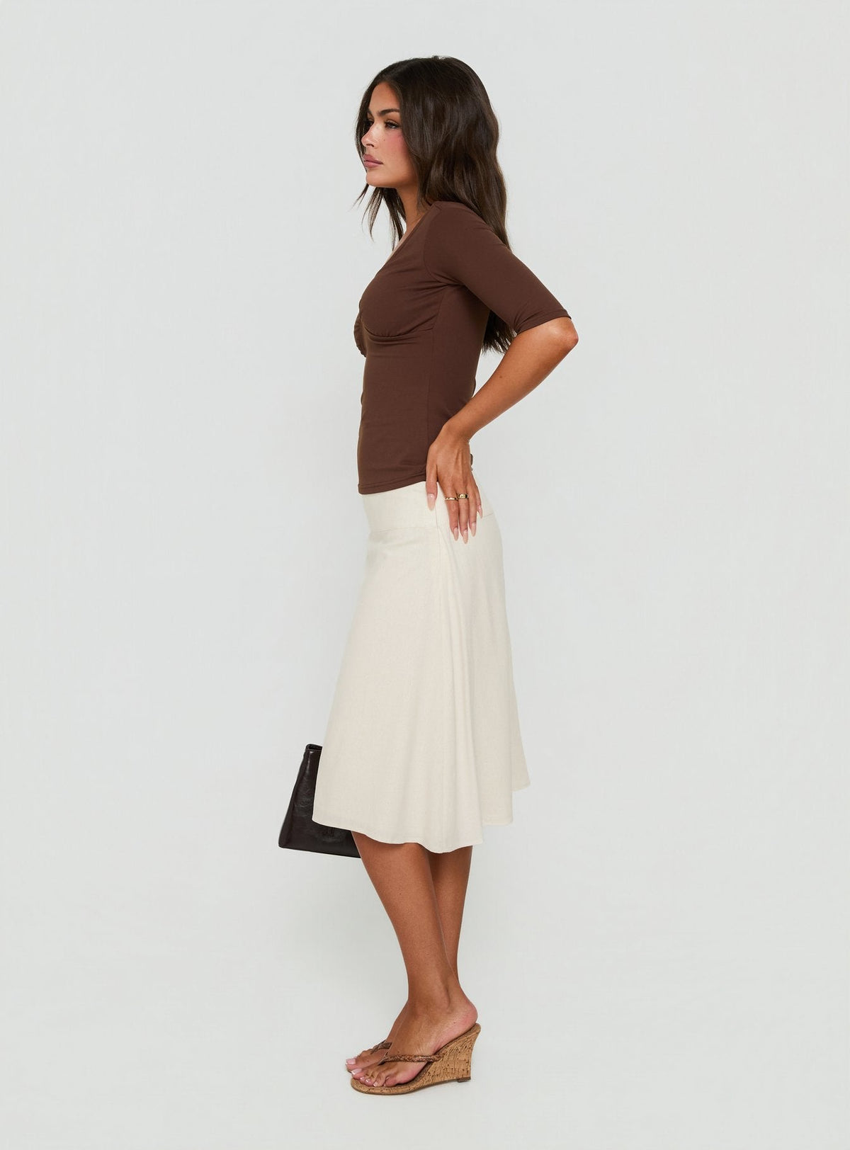 Such Delight Linen Midi Skirt Oatmeal