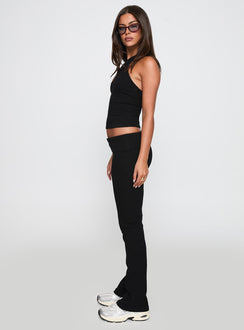 side view of model wearing Princess Polly Truth Be Told Straight Leg Pant Black Low Rise Pants 