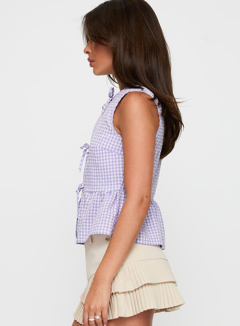Rosellah Tie Up Top Lilac Check