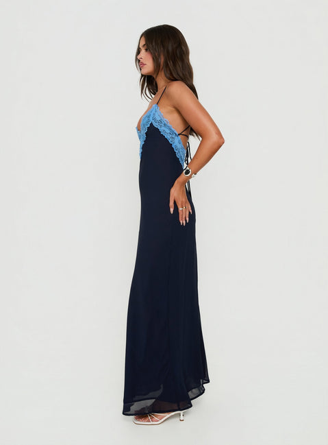 Call My Lover Lace Slip Maxi Dress Navy