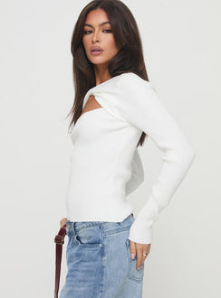 side view of model wearing Princess Polly Malgit Long Sleeve Top White Full Sleeves High Neck 