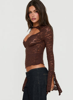 Karmel Lace Long Sleeve Top Brown