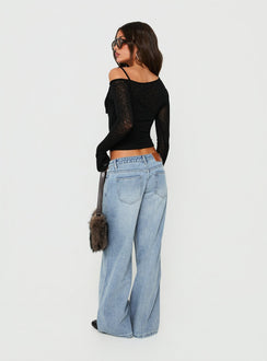 Picco Ultra Low Rise Wide Leg Jeans Light Blue Wash