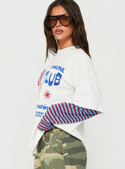 Enjoy The Sunshine Layered Long Sleeve Graphic Tee White / Blue Stripe