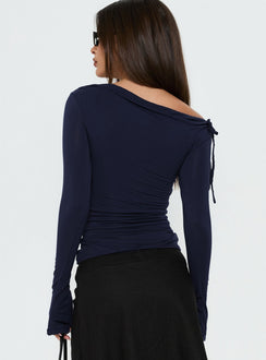 Jaedin Long Sleeve One Shoulder Jersey Top Navy