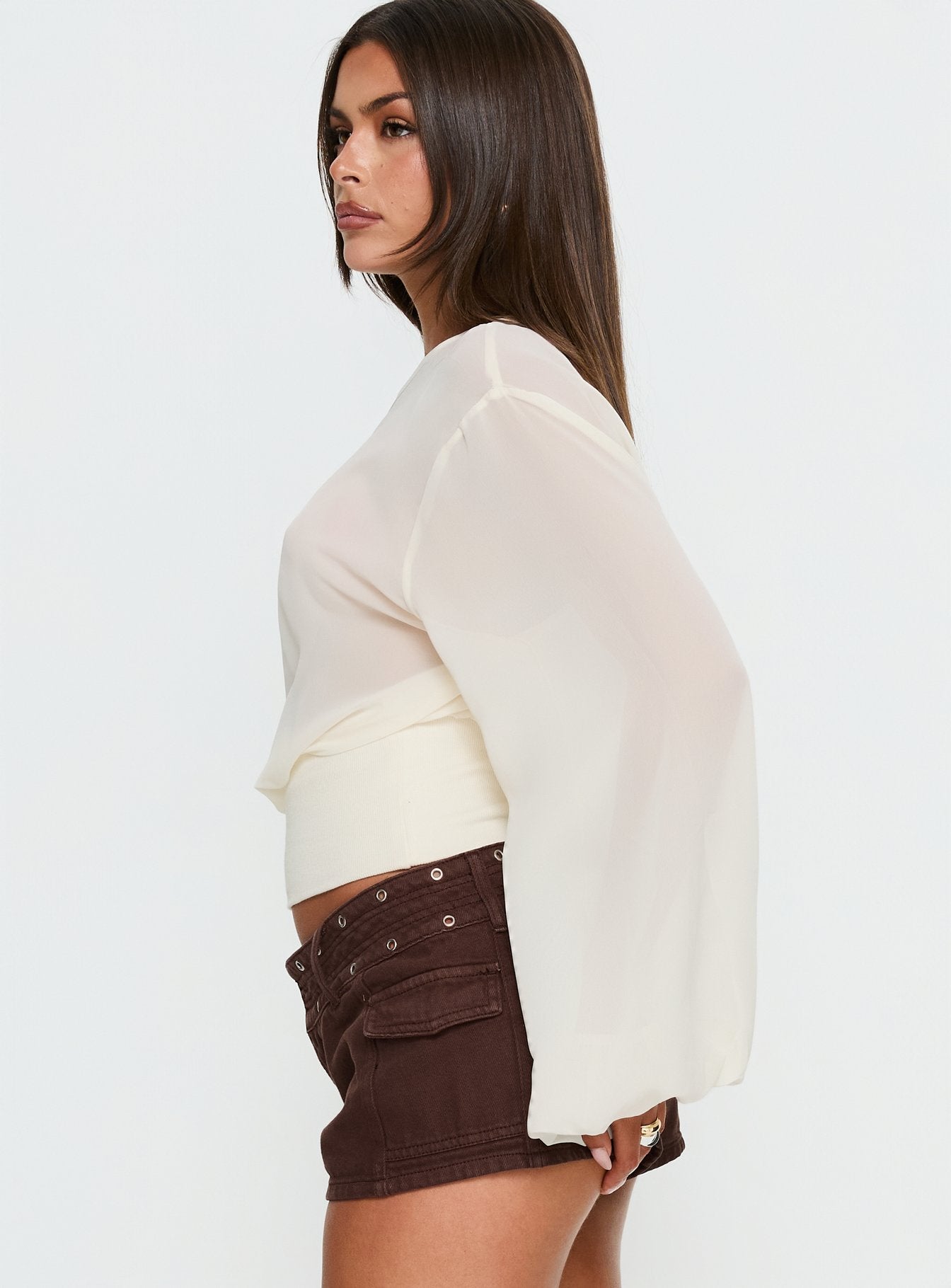 Idalina Slouchy Chiffon Top Cream