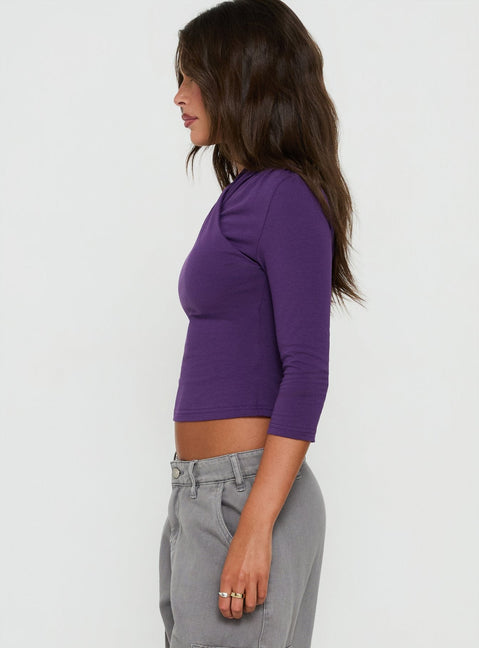Georgiette 3/4 Sleeve Wrap Top Purple