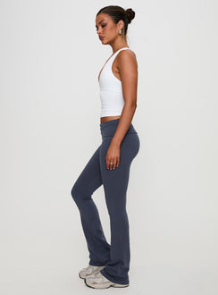side view of model wearing Princess Polly Movement Yoga Pant Blue High Waisted Pants 