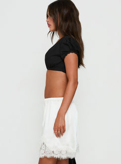 Adianah Satin Lace Trim Longline Shorts White