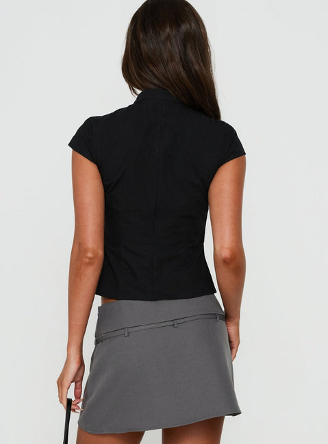 Kimiko Keyhole Cap Sleeve Top Black