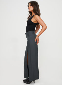 Maxi skirt High split at hem, belt loop waist Invisible hook and eye zip fastening front