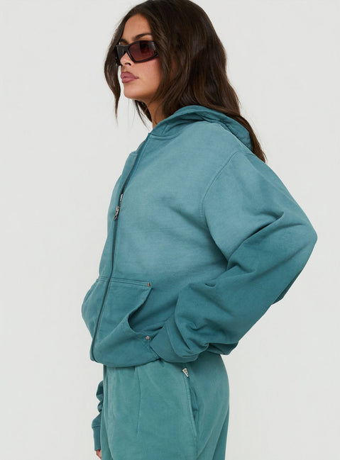 AT Zip Through Oversized Hoodie Washed Teal