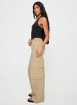Beige cargo pants Mid rise fit, wide leg, zip pocket design