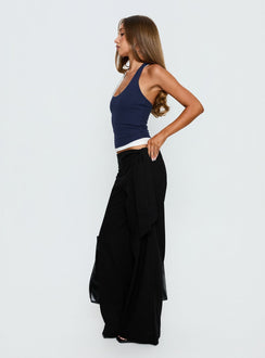 side view of model wearing Princess Polly Wave Dancer Tie Pant Black Mid Rise Pants 