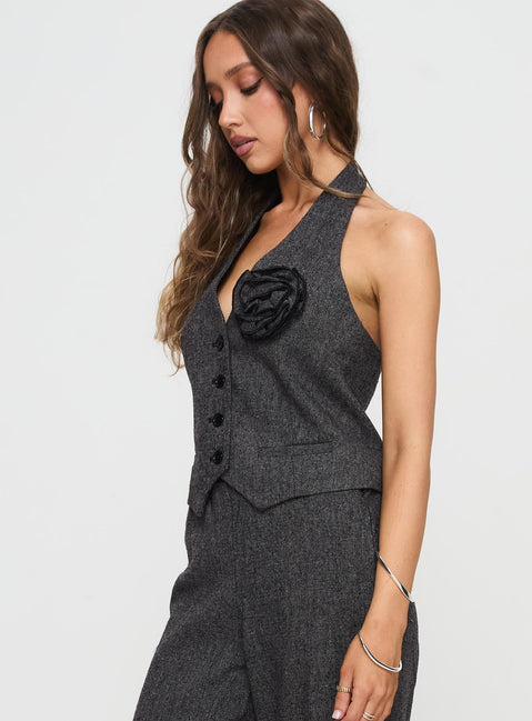 side view of model wearing Princess Polly Joshy Top Charcoal Sleeveless V-Neck 