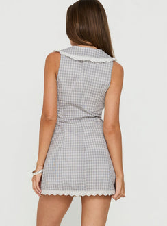 Mayci Collared Lace Trim Romper White Check