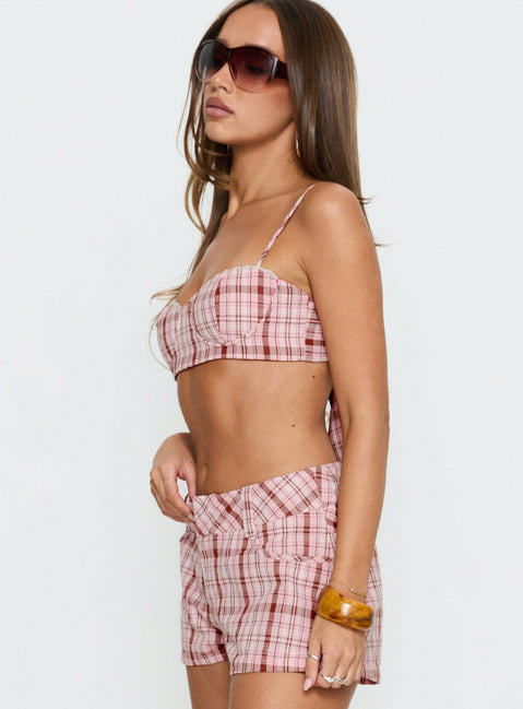 Kosi Micro Crop Bra Top Pink Check