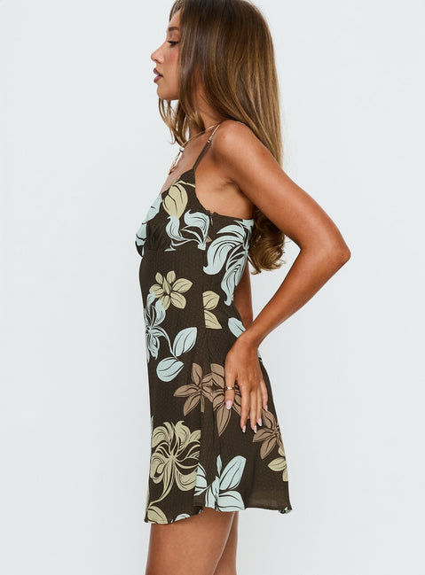 Jaye Mini Dress Brown / Blue Floral