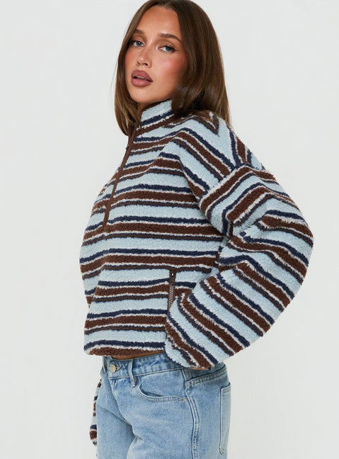 Quinee Polar Fleece Jumper Brown / Blue Multi