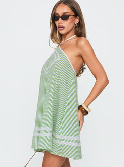 River Rose Anglais Swing Mini Dress Green Stripe