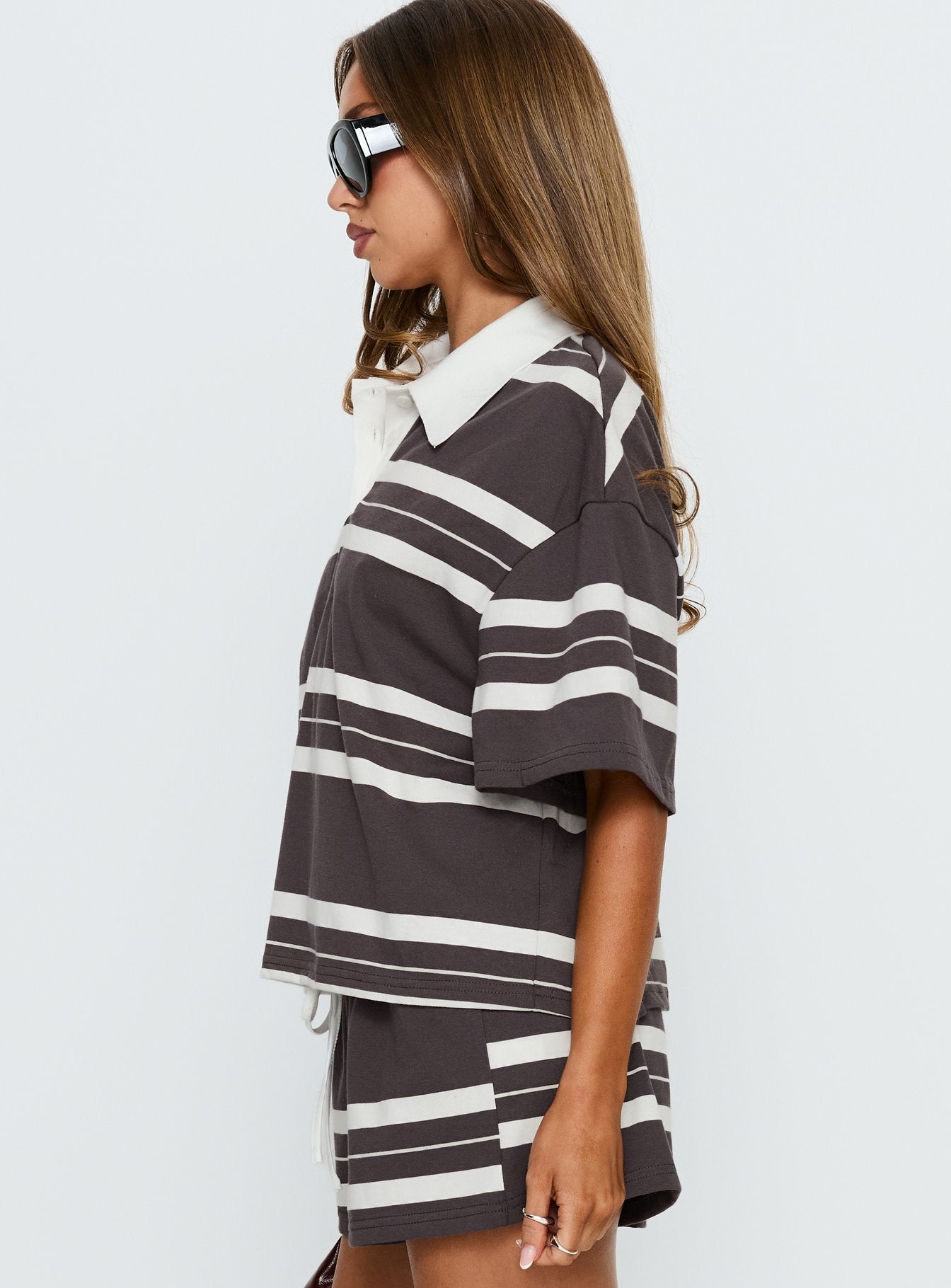 Aaren Boxy Polo Top Brown Stripe