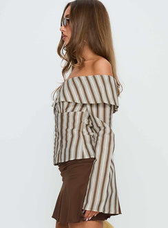 Knockout Off Shoulder Top Brown Stripe