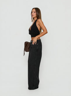 Picco Ultra Low Rise Wide Leg Jeans Washed Black