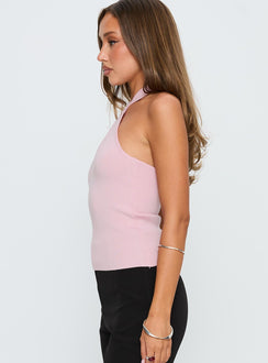 side view of model wearing Princess Polly Glorious Studded Twist Neck Top Pink Sleeveless 
