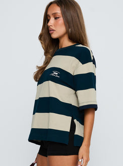 back view of model wearing Princess Polly Emerging Tee Midnight Half Sleeves Crew Neck 