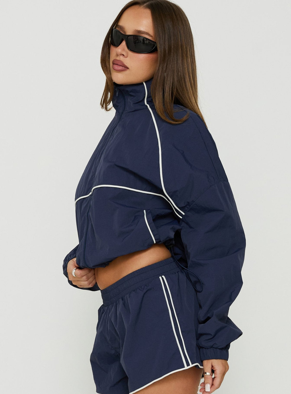 Shayyla Funnel Neck Windbreaker Jacket Navy / White