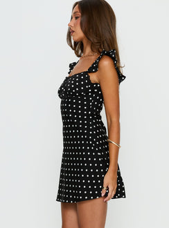 Beacall Mini Dress Black Polka Dot
