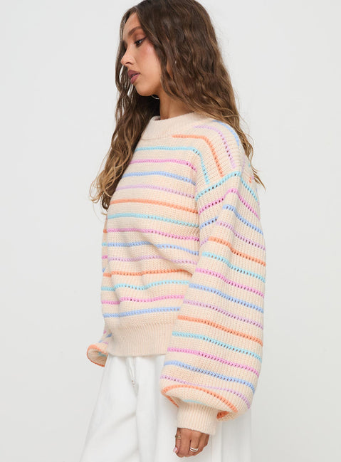 side view of model wearing Princess Polly Harmony Balloon Sleeve Knit Sweater Multi 