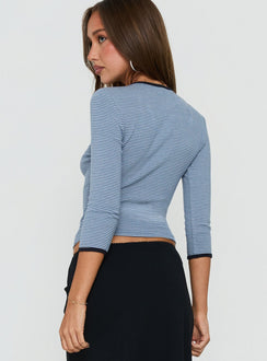 Charlaya V Neck 3/4 Sleeve Top Blue Stripe