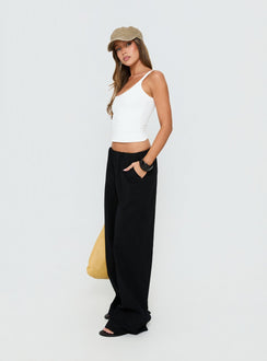 Showcasing Lunea Concealed Waistband Pants Black in womens-regular-pants with high-rise front view of model wearing Princess Polly