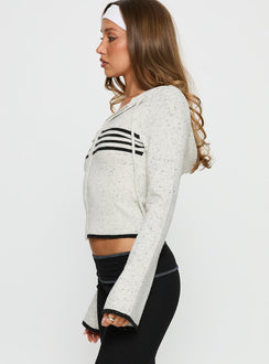 side view of model wearing Princess Polly Brandea Zip Through Knit Hoodie White Marle Cropped 