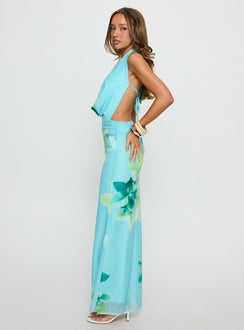 Tigress Halter Maxi Dress Blue Floral