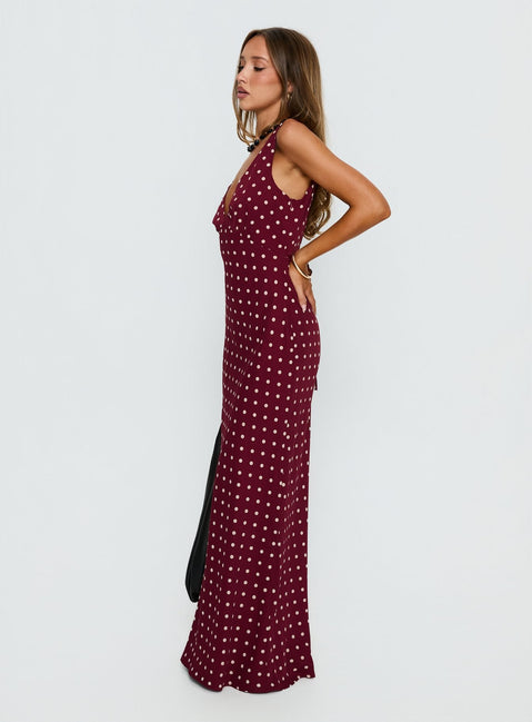 Nellie Maxi Dress Burgundy Polka Dot