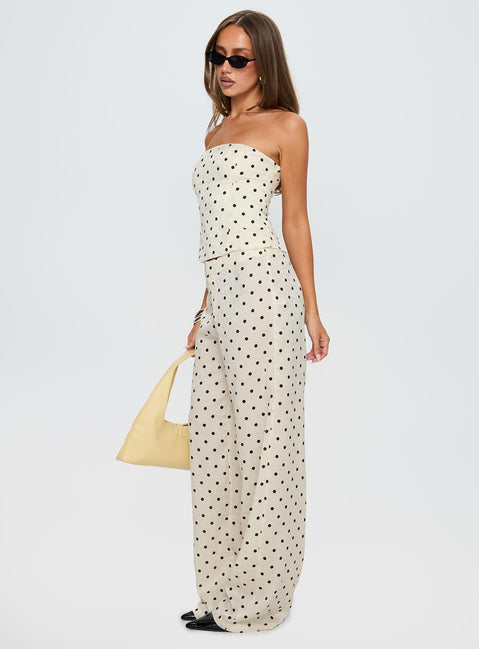 Powdered Sugar Strapless Set Cream Polka