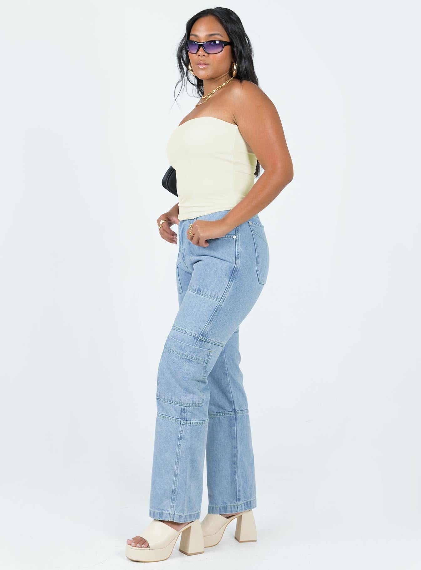 product Princess Polly Mid Rise  The Ragged Priest Combat Organic Cotton Denim Light Blue